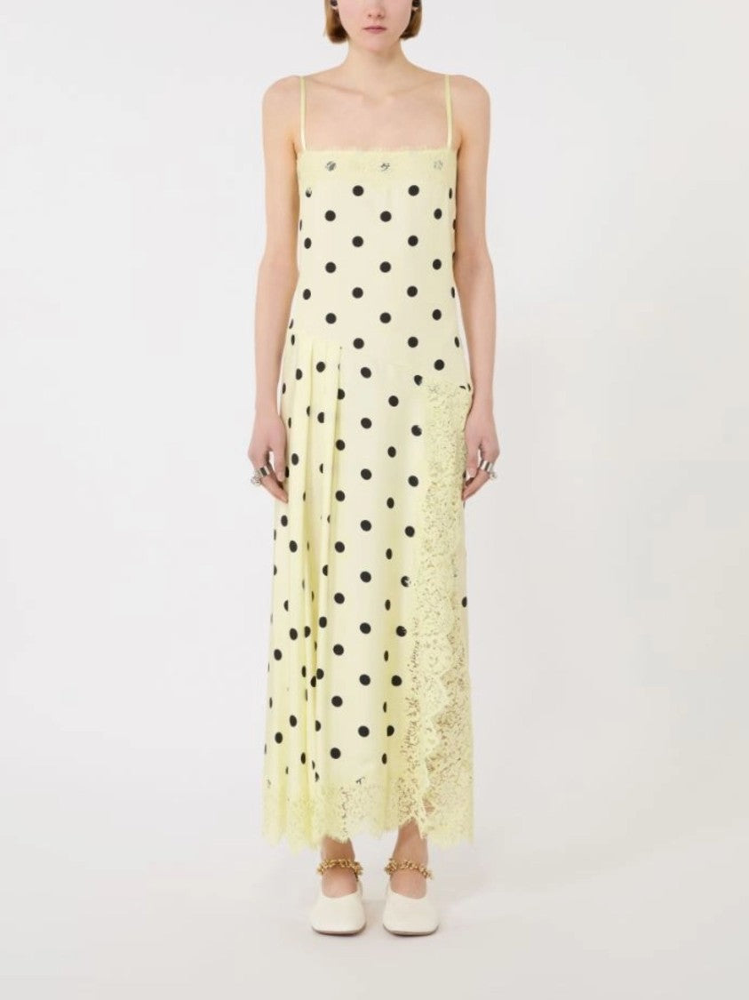 Sportmax Yellow Black Polka Dot Silk Midi Dress