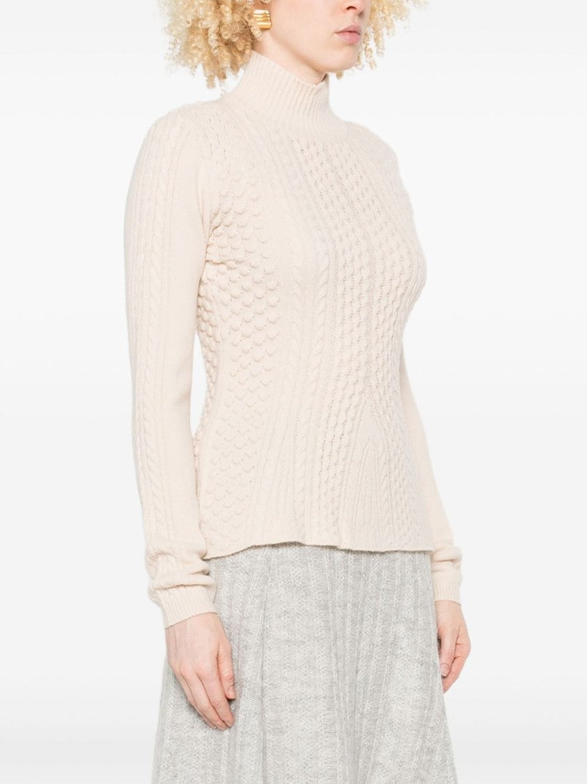 Twin-Set Cable Knit Turtleneck Sweater With Textured Pattern