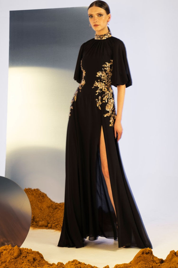 Saiid Kobeisy Long Crepe Georgette Beaded Dress