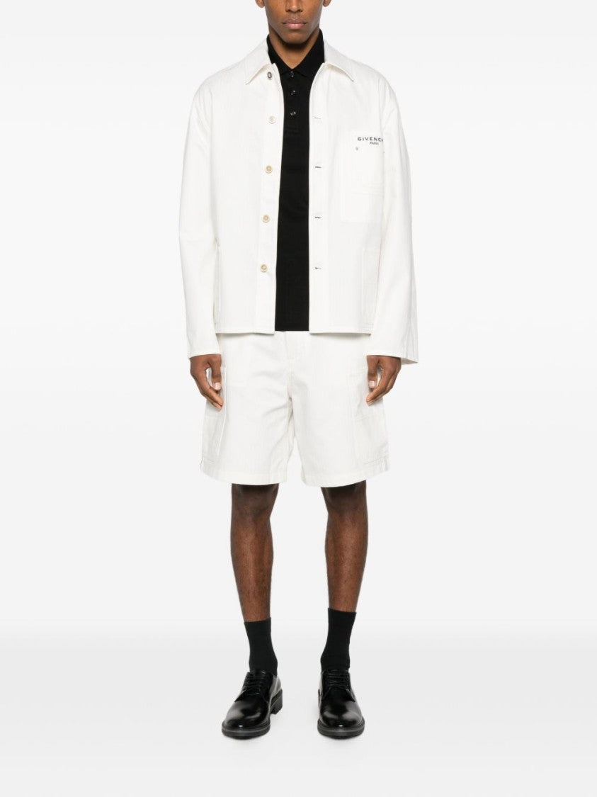 Givenchy White Bermuda Denim Herringbone Cargo Shorts