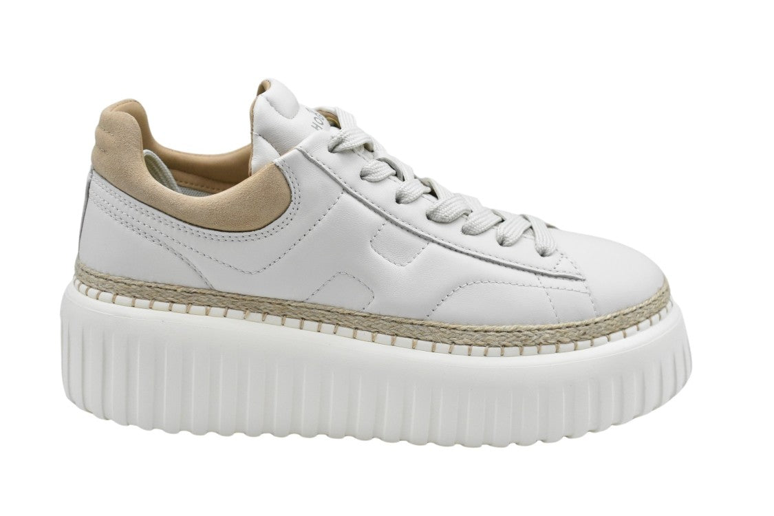 Hogan Ivory Brown Lace-Up Sneakers With Textured Sole