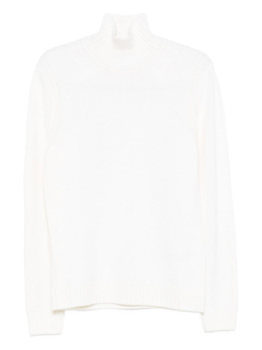Dondup White High-Neck Wool Sweater With Ribbed Details