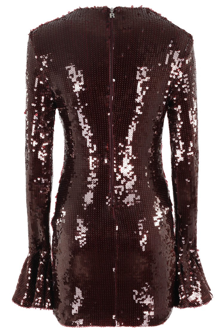 Rotate Burgundy Sequin Appliqué Mini Dress With Flared Cuffs