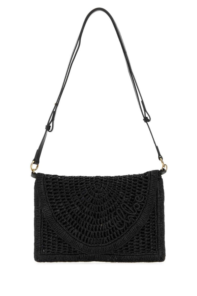 Chloé Black Raffia Summer Banana Crossbody Bag