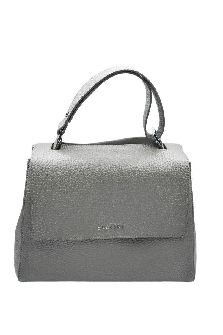 Orciani Medium Grey Hammered Leather Shoulder Bag