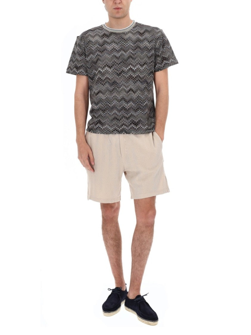 Missoni Grey Zigzag Pattern Round Neck T-Shirt