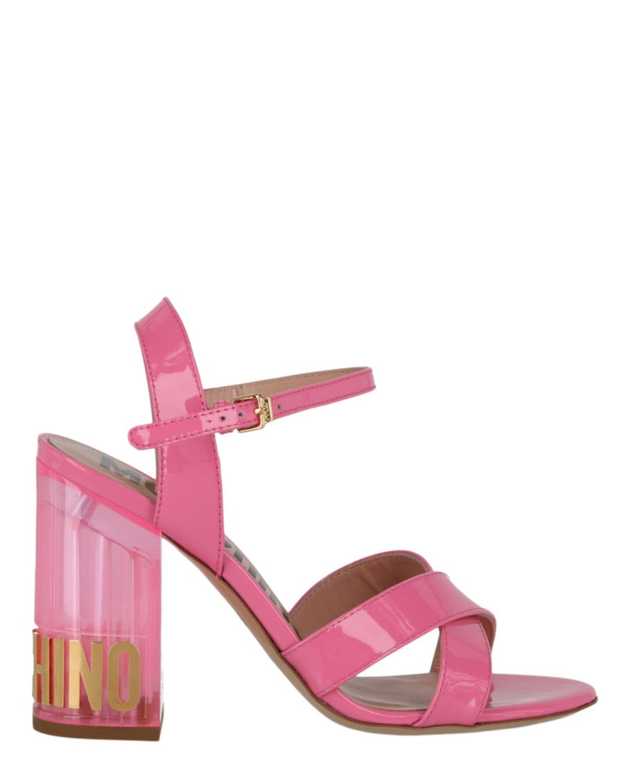 Moschino Patent Leather Logo Heel Sandals