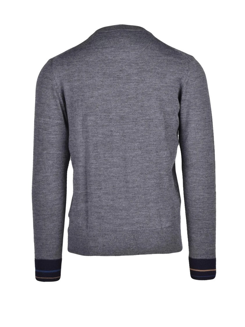 Bob Grey Houndstooth Pocket Wool-Blend Crewneck Sweater