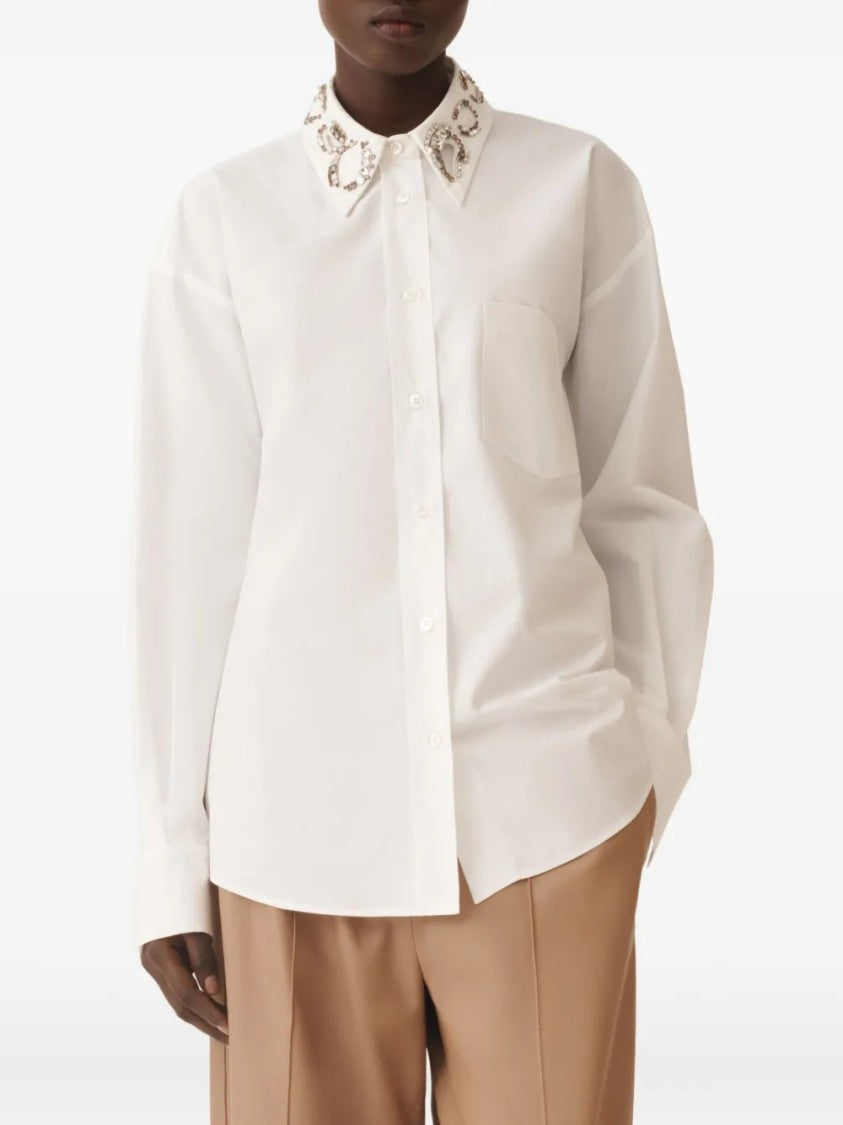 Fabiana Filippi Classic White Button-Up Shirt With Beaded Collar Detail
