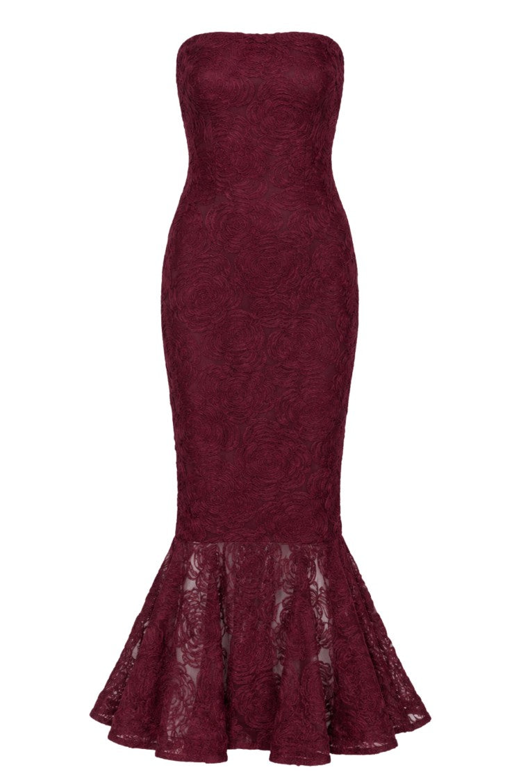 Rotate Textured Floral Mesh Mermaid Evening Dress
