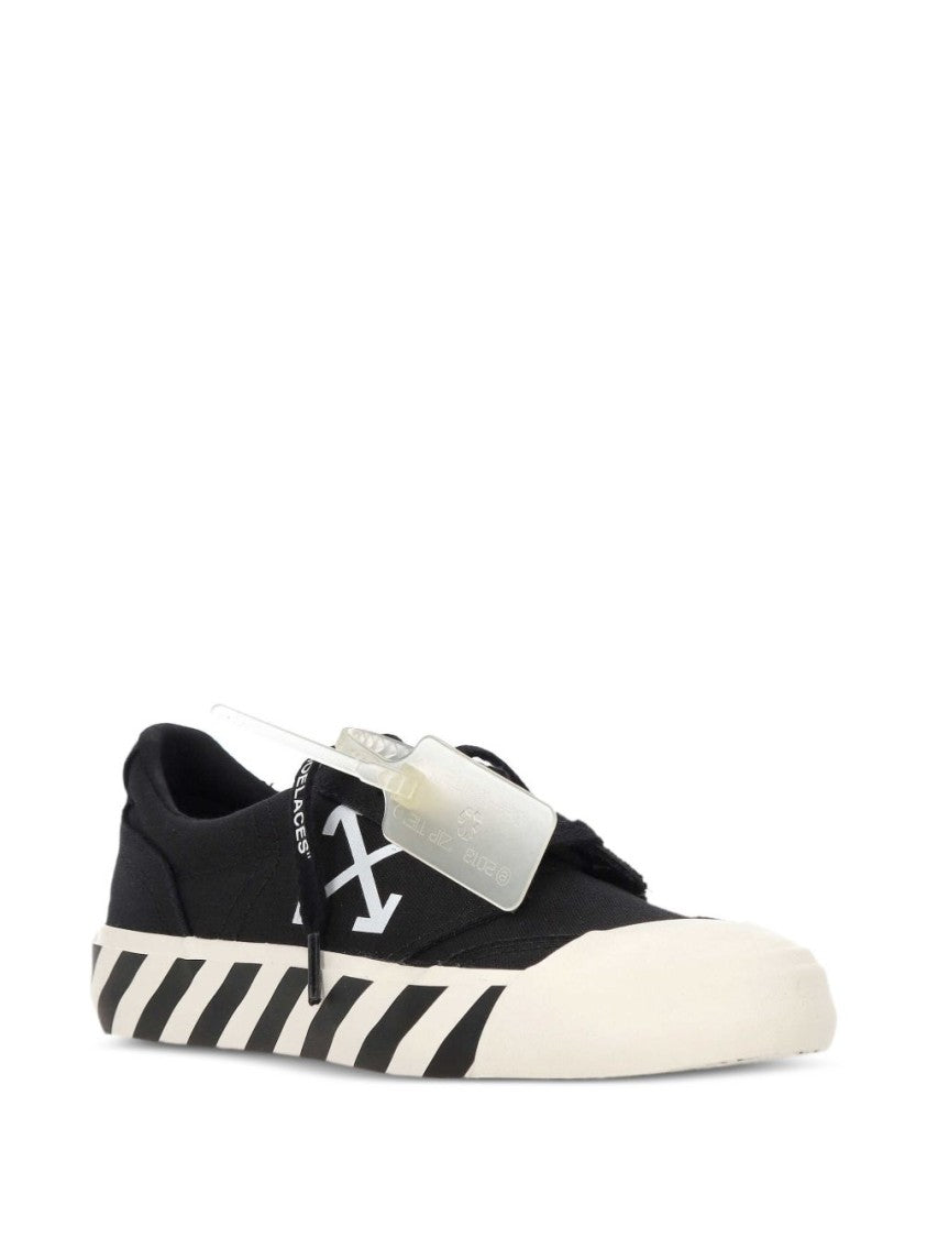 Off-White Low-Top Canvas Sneakers With Diagonal Stripe Detailing