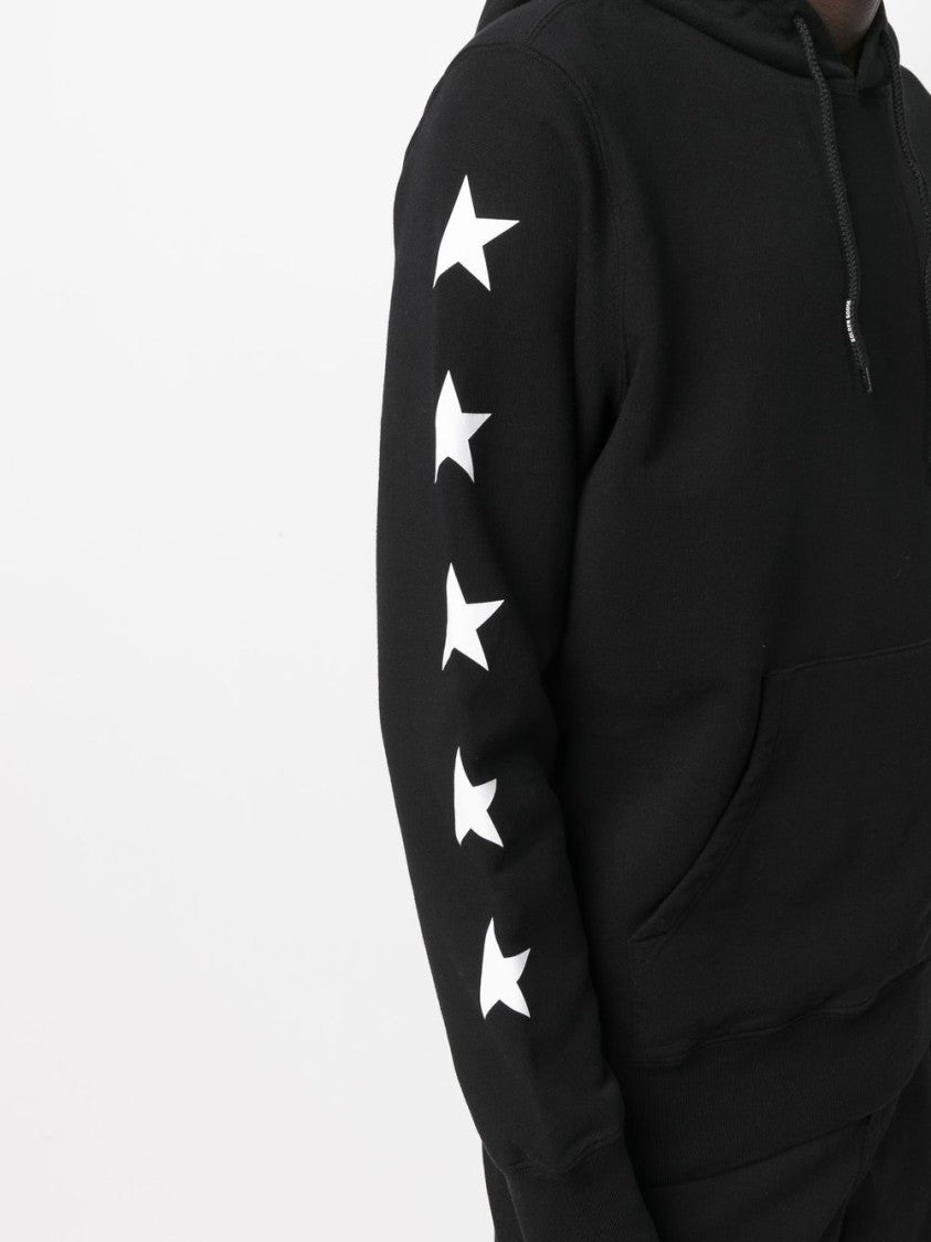 Golden Goose Black Hoodie With Star Graphics And Front Pocket