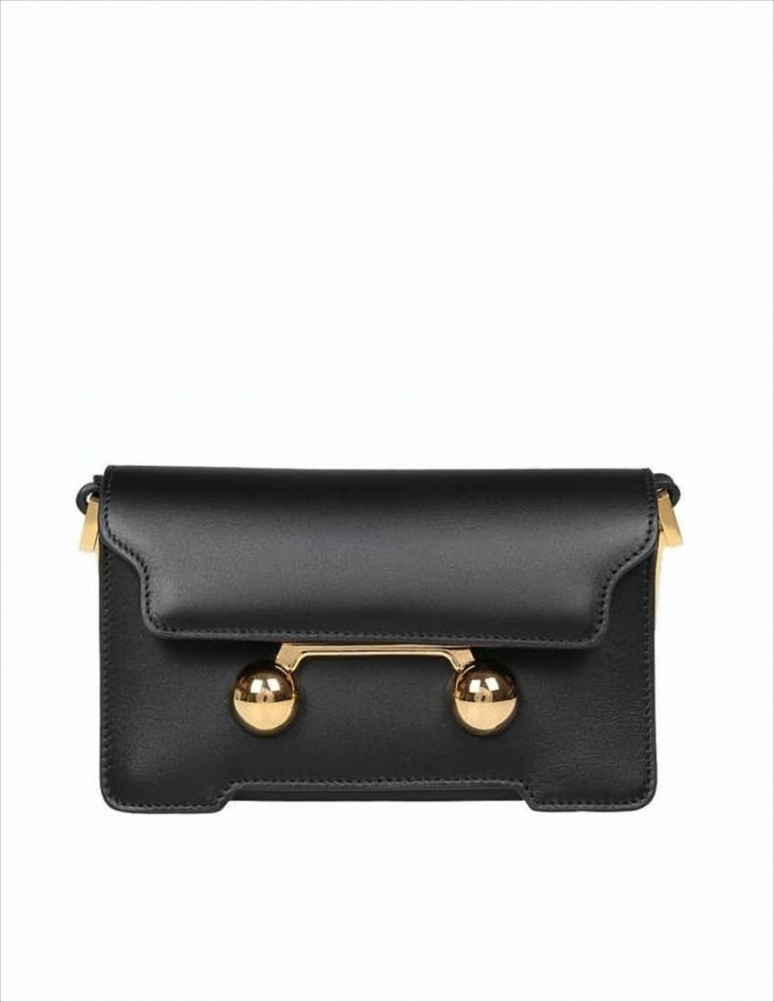Marni Structured Black Leather Shoulder Bag With Gold-Tone Accents