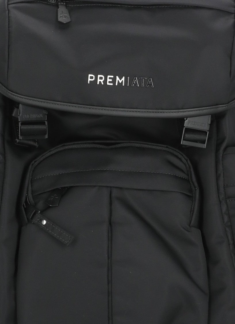 Prmt Black Nylon Backpack With Leather Insert And Versatile Storage