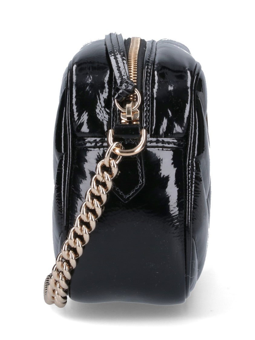 Gucci Chevron-Pattern Black Patent Leather Shoulder Bag With Adjustable Chain Strap
