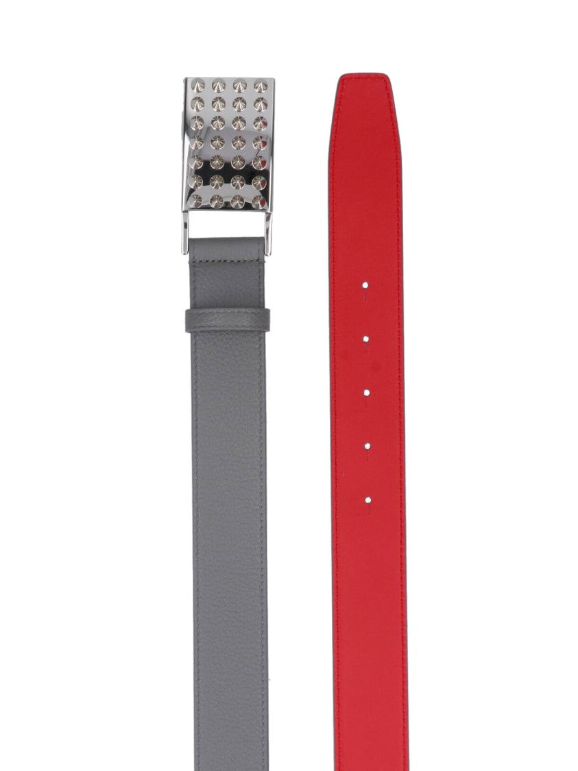 Christian Louboutin Textured Grey Leather Belt With Silver Studs