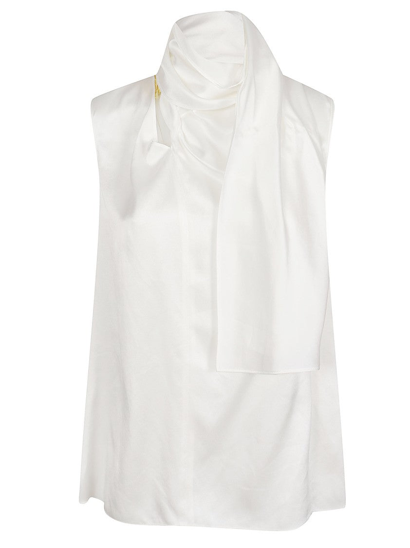 Max Mara Sleeveless Silk Top With Draped Neckline And Flowing Detail