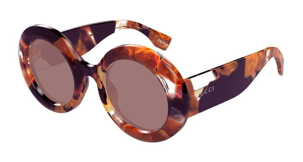 Gucci Orange Tortoiseshell Pattern Bold Round Sunglasses
