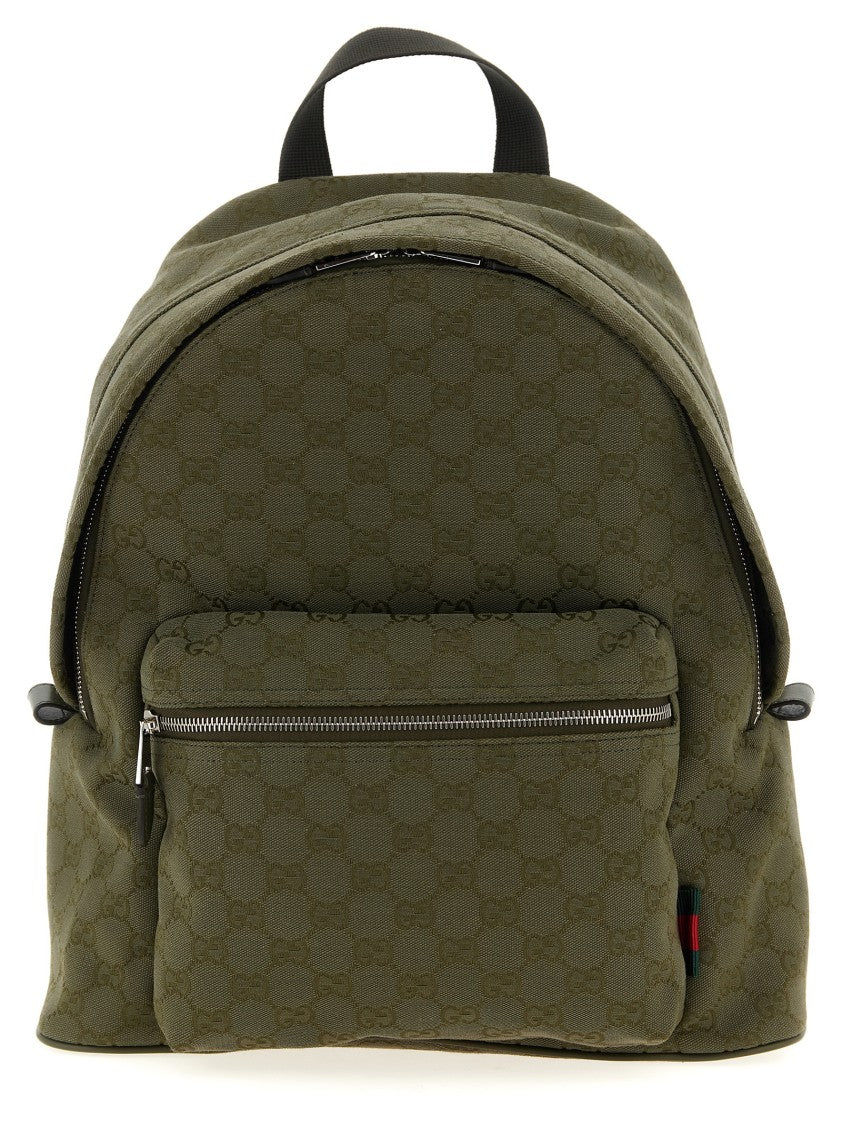 Gucci Medium Gg Fabric Backpack With Leather Accents