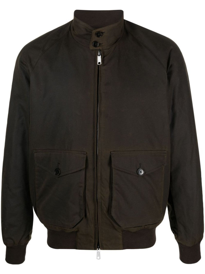 Baracuta Brown Waxed Jacket With High Collar And Glossy Finish