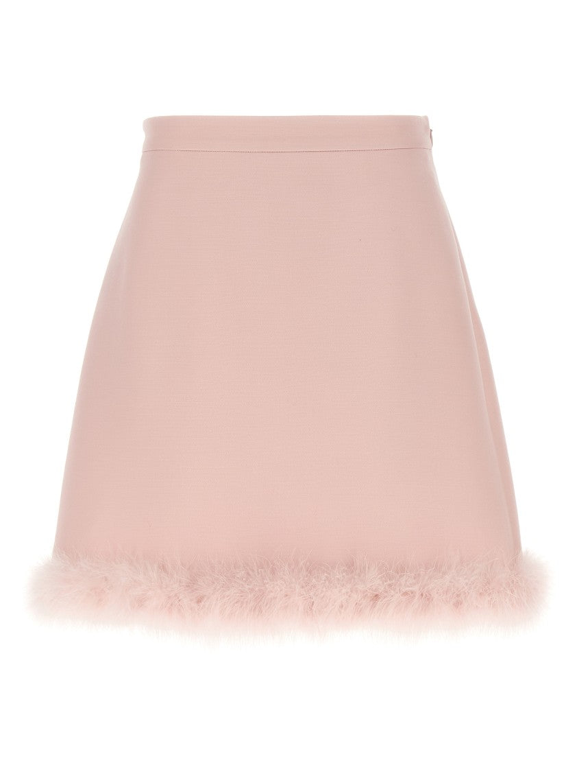 Valentino Garavani Solid Crepe Couture Mini Skirt With Feather Boa Trim