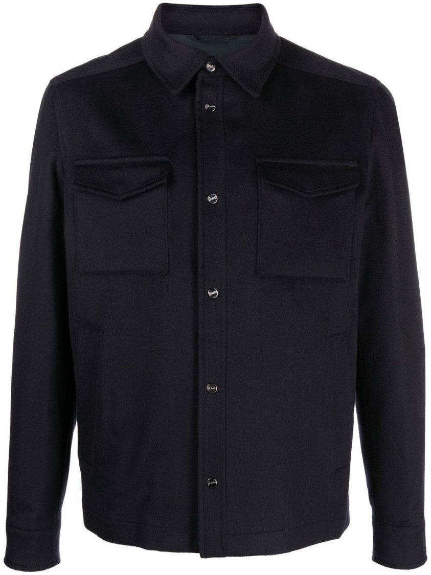 Herno Navy Brushed Wool And Cashmere Shirt Jacket