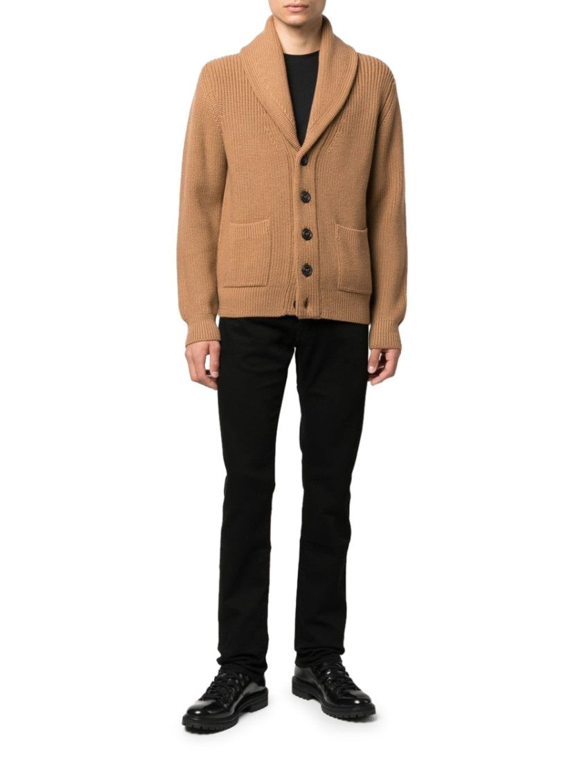 Drumohr Brown Shawl Collar Knitted Cardigan