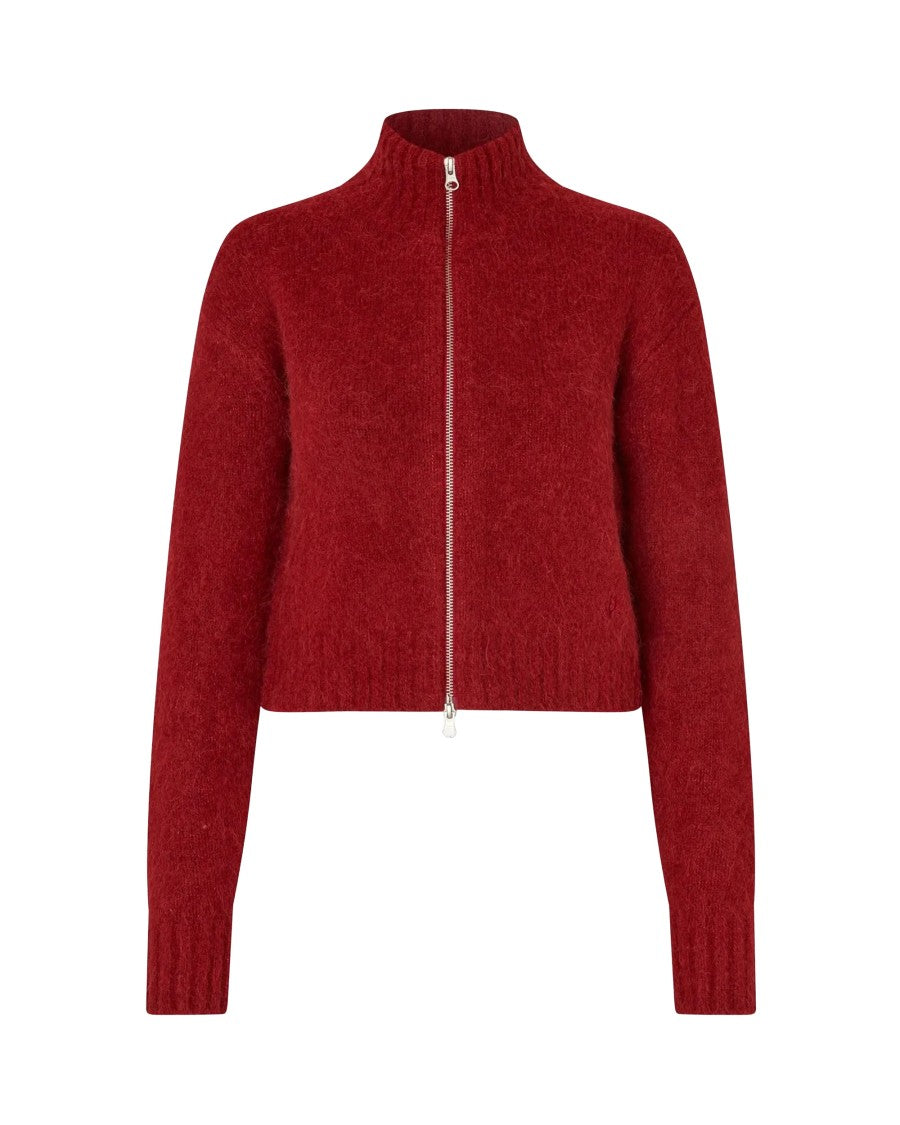 Samsøe Samsøe Red Sajeanne Brushed Zip-Through Cardigan