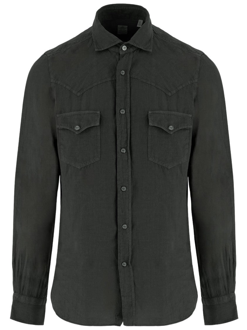 Finamore Textured Linen Shirt With Classic Collar