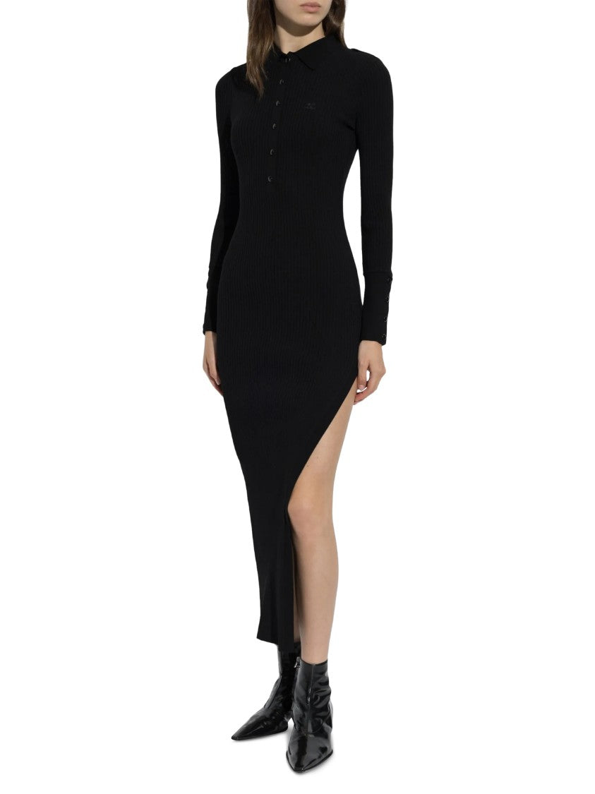 Courrèges Rib Knit Polo High Slit Dress
