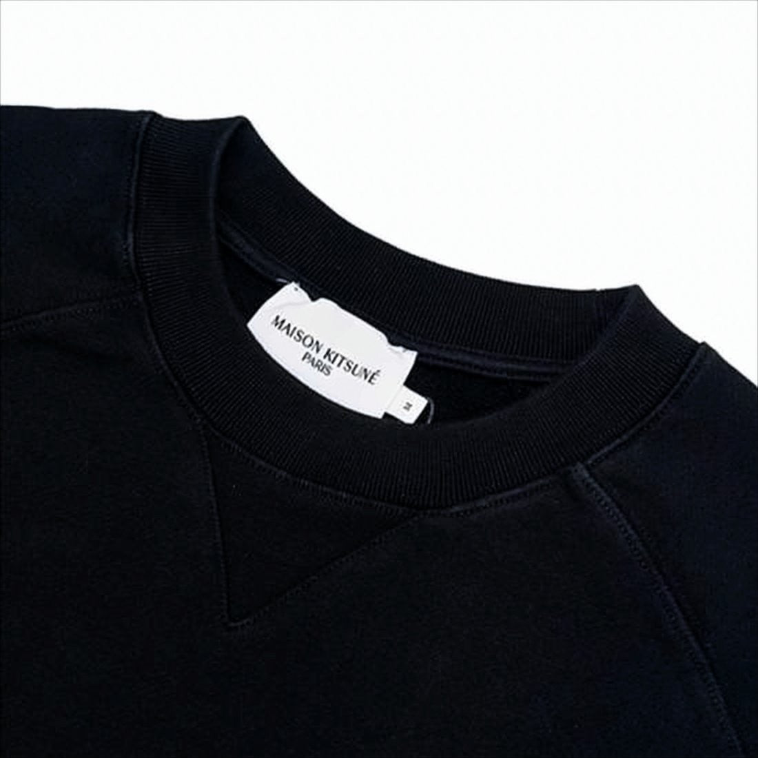 Maison Kitsuné Long-Sleeve Black Crewneck Sweatshirt With Ribbed Cuffs