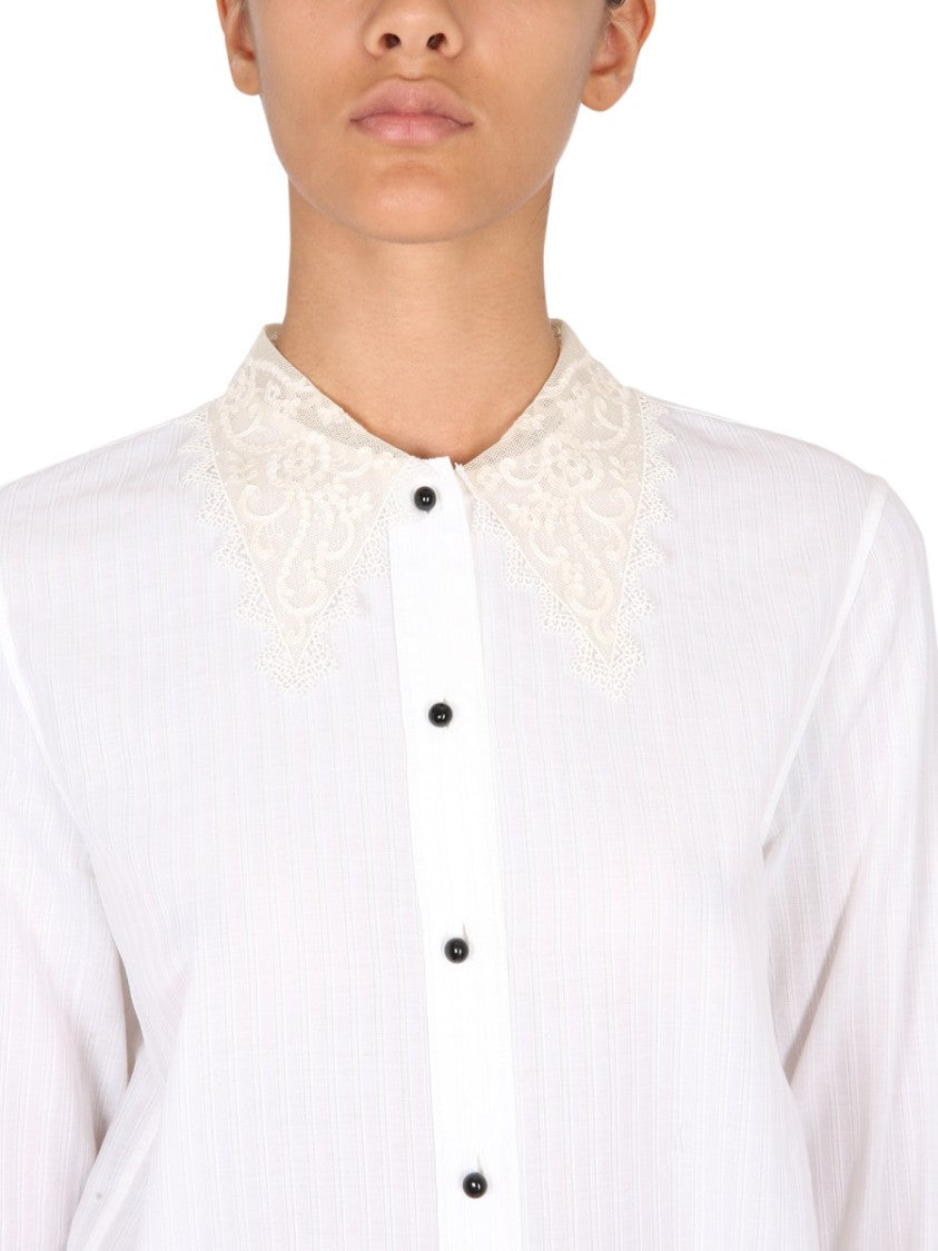 Saint Laurent Long-Sleeved Blouse With Lace Collar
