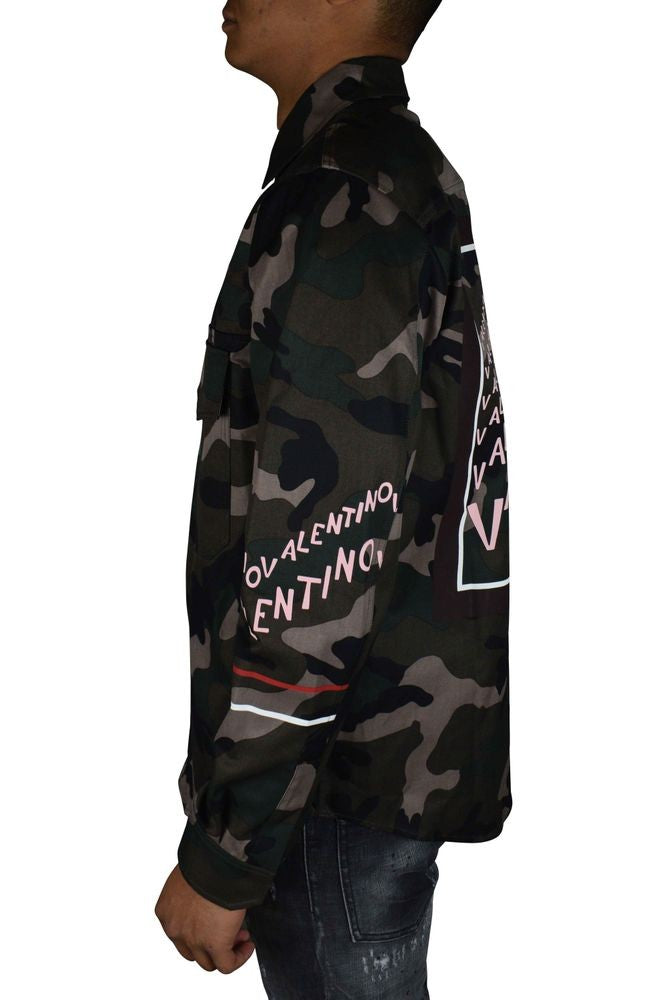 Valentino Garavani Camouflage Jacket With Pink Logo Print