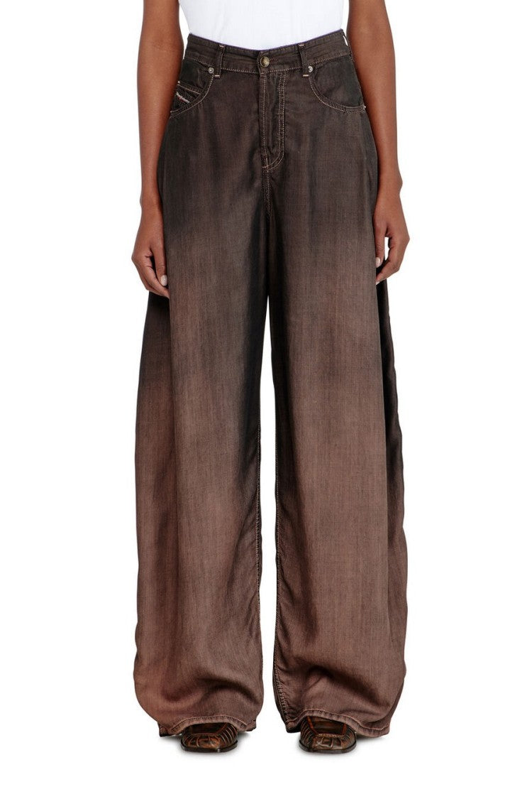 Diesel Brown Coated Ombre Wash Lyocell Wide-Leg Jeans