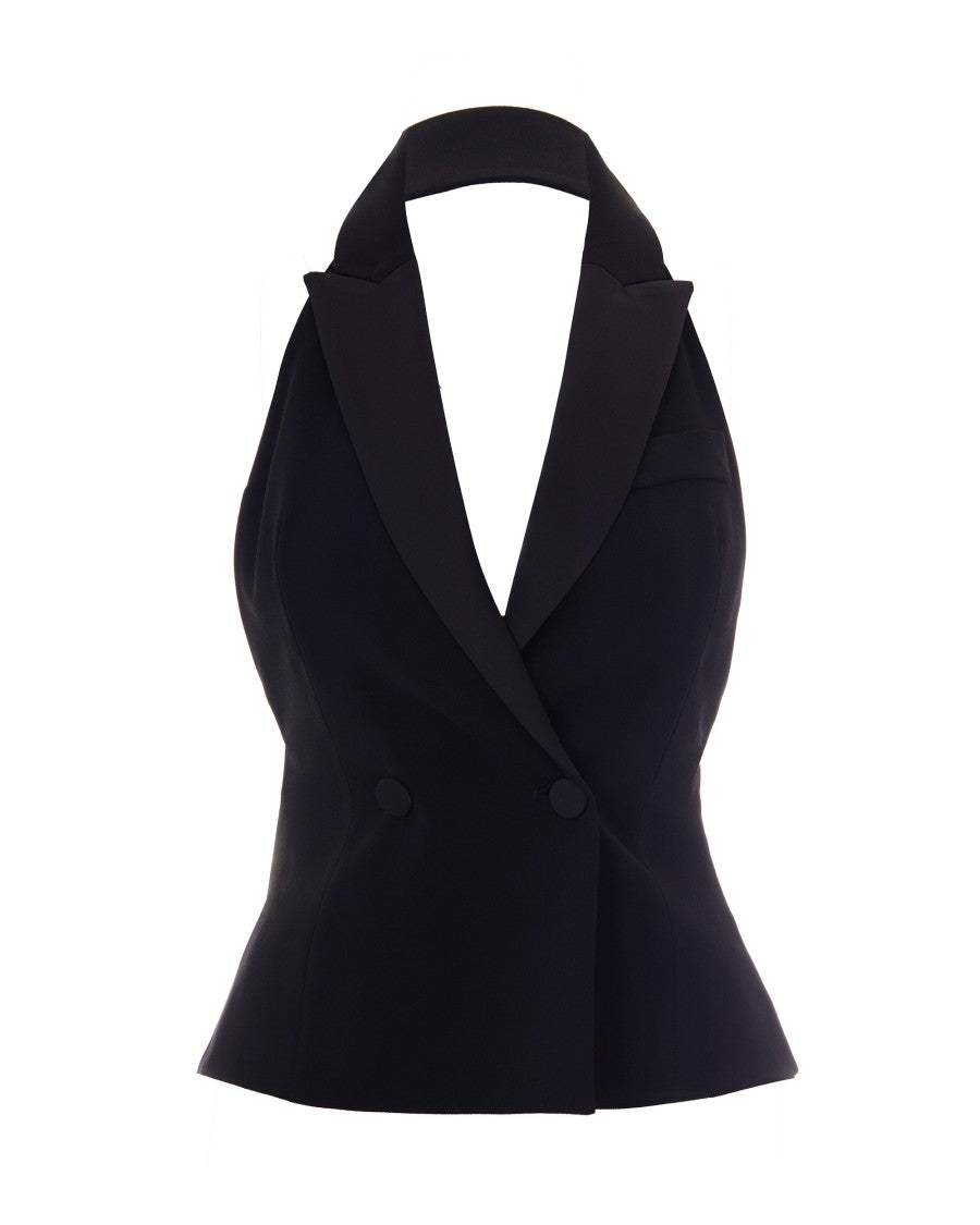 Patrizia Pepe Black Backless Logo Buckle Waistcoat