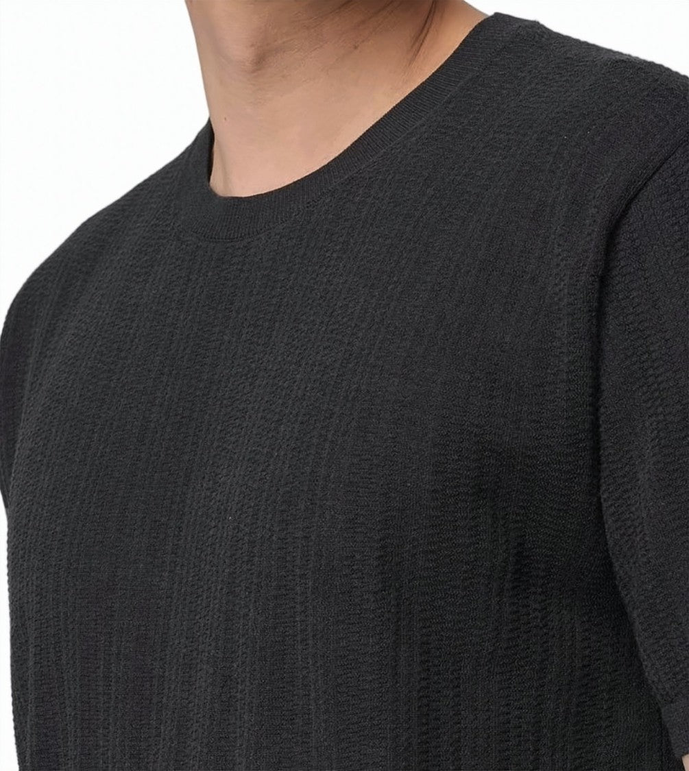 Emporio Armani Structured Knit Ribbed Crewneck T Shirt