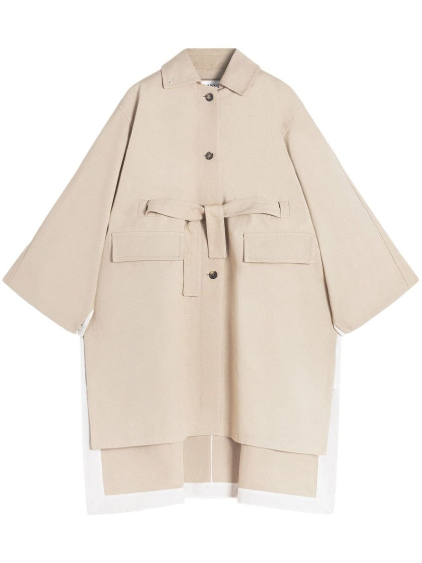 Lanvin Mid-Calf Length Coat In Light Beige Cotton Gabardine