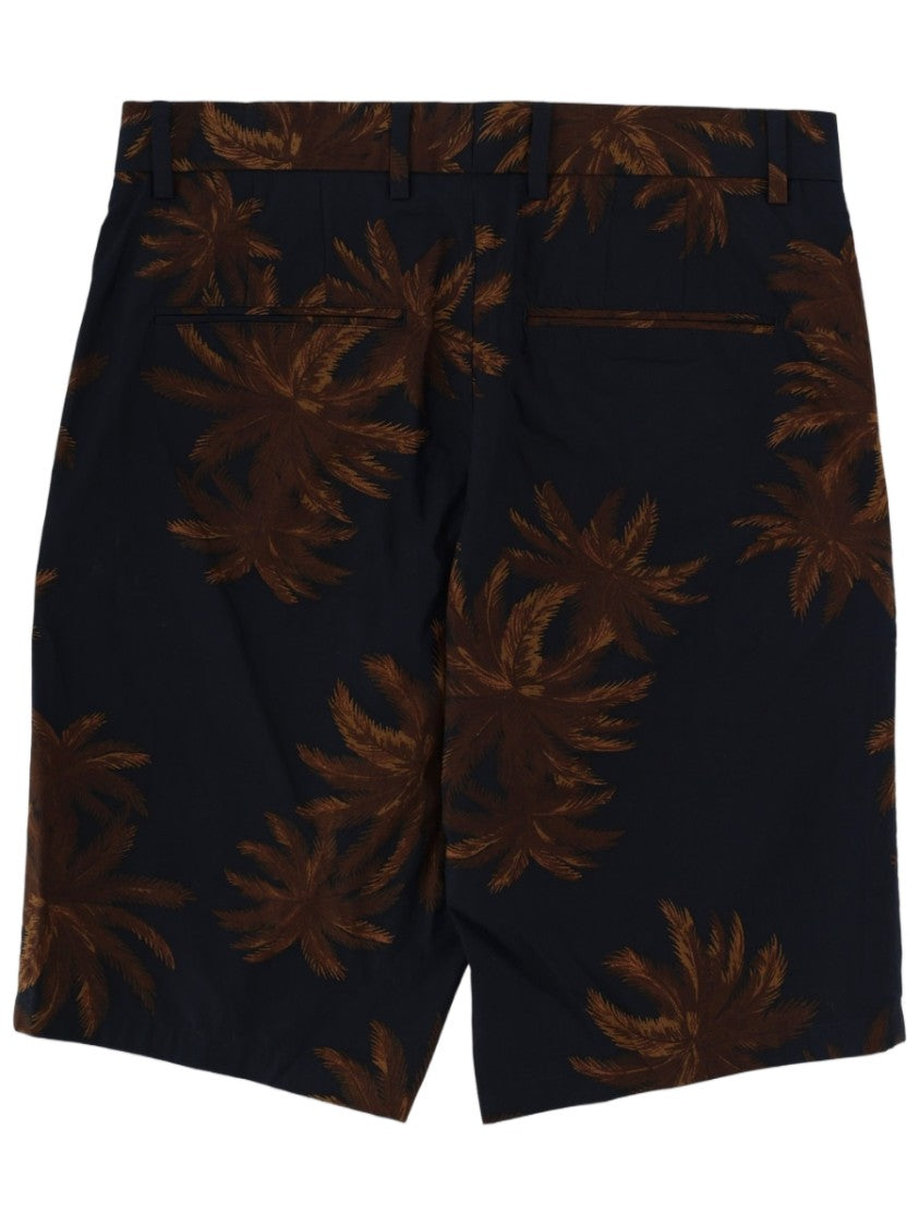 Vince Navy Palm Leaf Printed Cotton Shorts