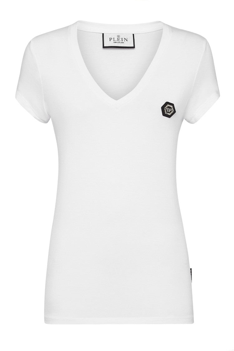 Philipp Plein V-Neck Cotton T-Shirt With Subtle Emblem