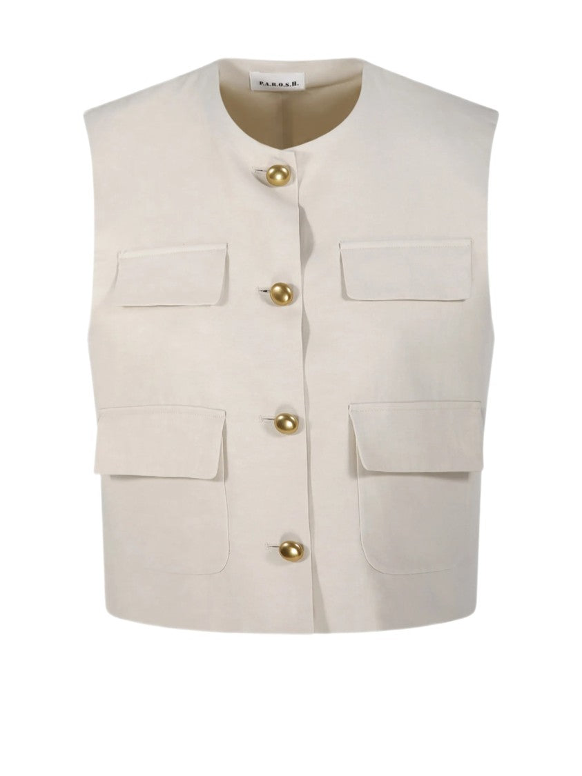 Parosh Linen-Blend Gilet With Gold-Tone Buttons And Flap Pockets