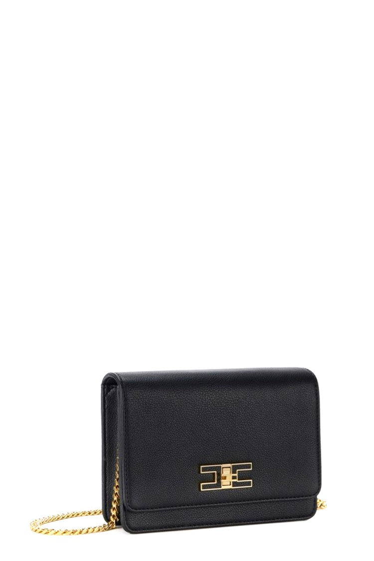 Elisabetta Franchi Structured Black Handbag With Gold-Tone Logo Clasp