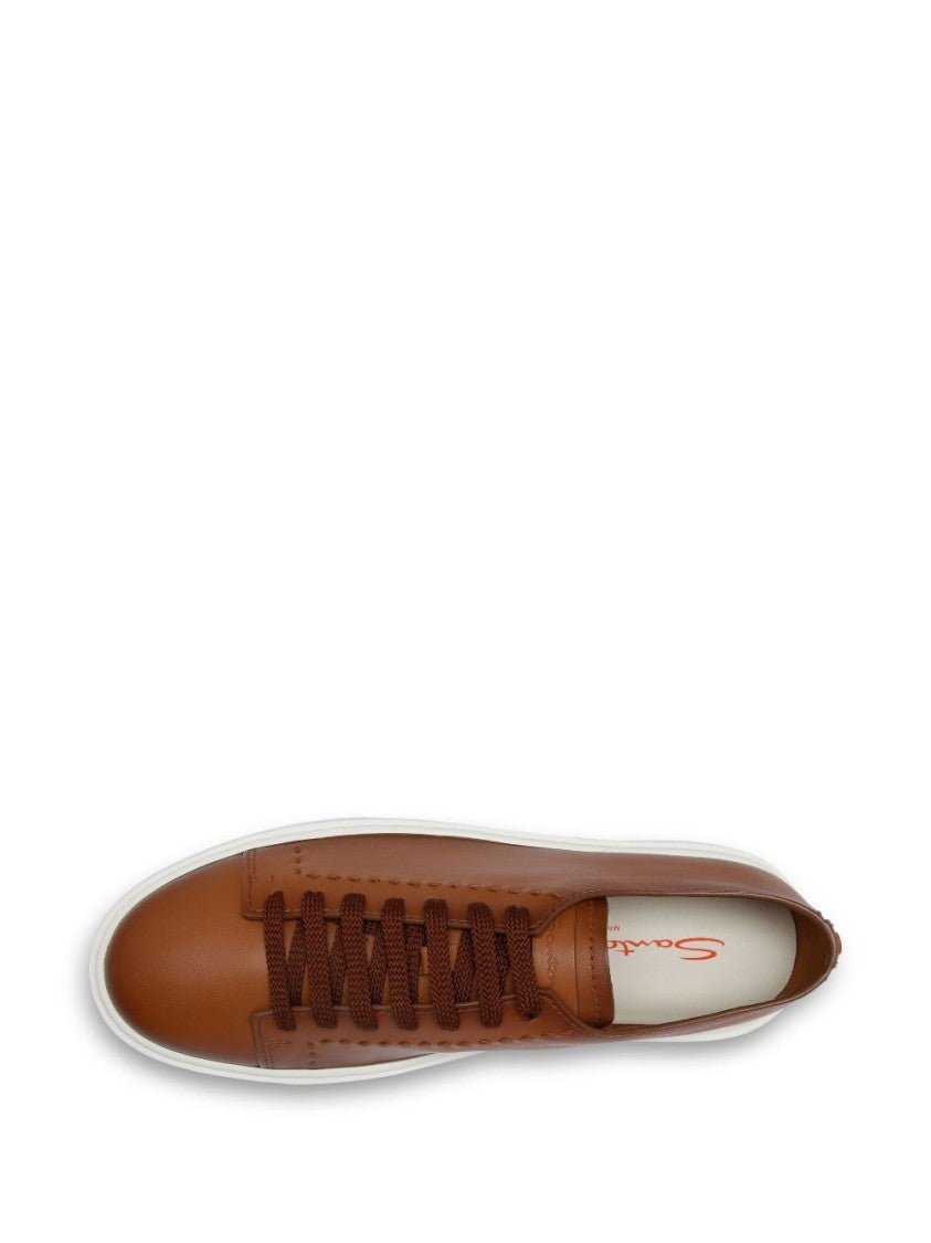 Santoni Hand-Stitched Light Brown Leather Sneakers