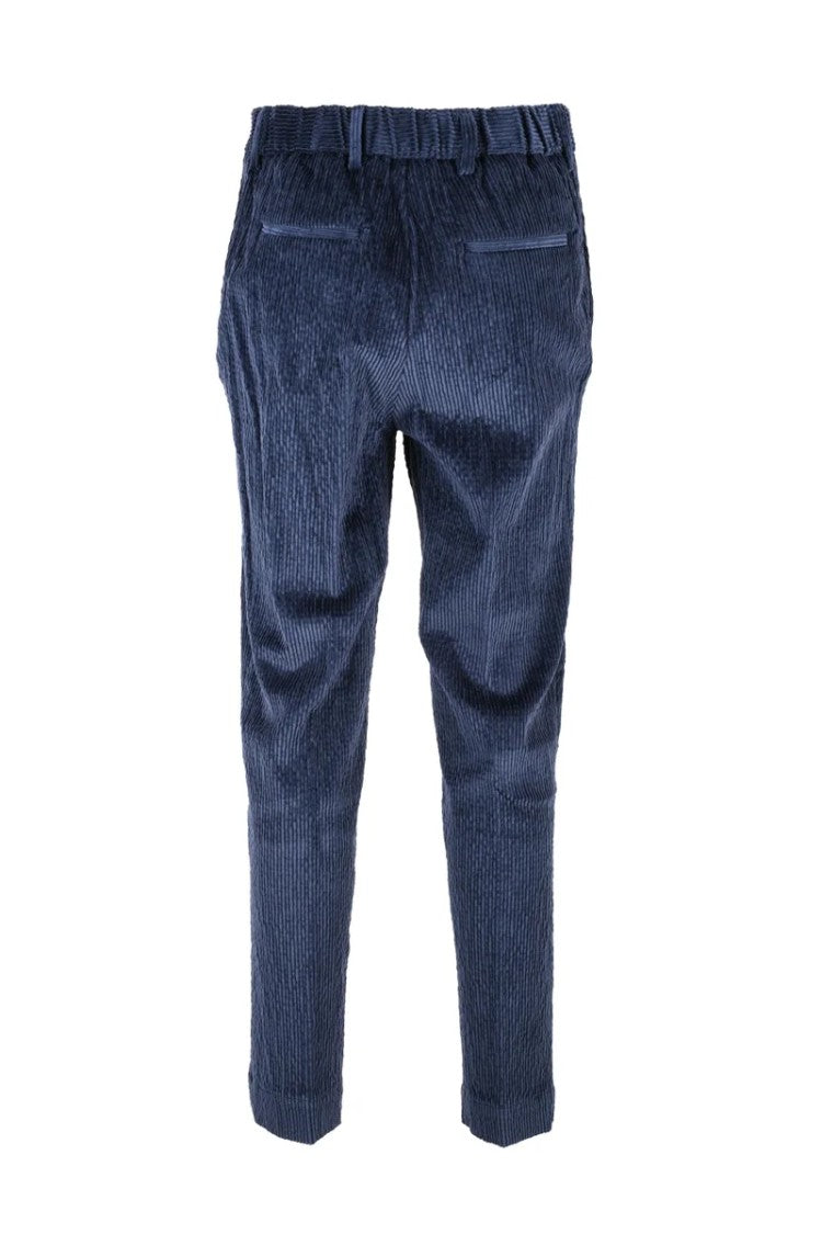 Myths Tailored Blue Trousers With Subtle Vertical Ribbing
