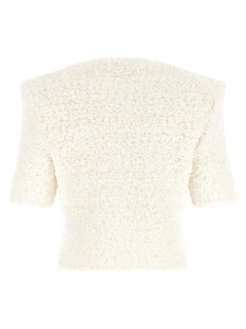 Balmain Cardigan Tweed Plumetis Sequin Crop Cardigan