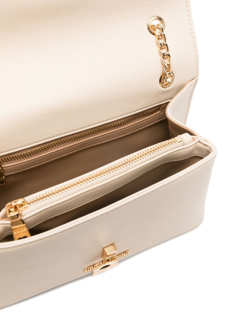 Love Moschino Ivory Shoulder Bag With Gold-Tone Heart Clasp And Chain Strap