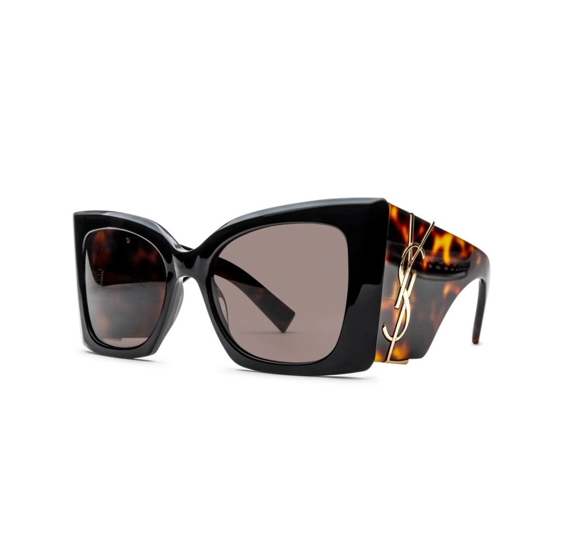 Saint Laurent Oversized Black Acetate Sunglasses With Tortoiseshell Arms