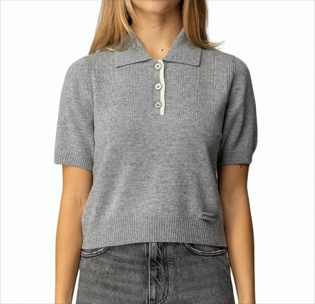 Pinko Cropped Merino Wool Sweater With Contrast Placket