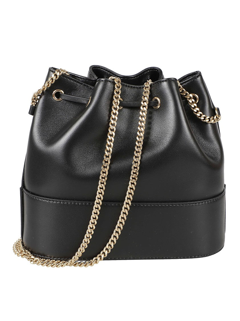 Valentino Garavani Black Leather Bucket Bag With Gold Accents