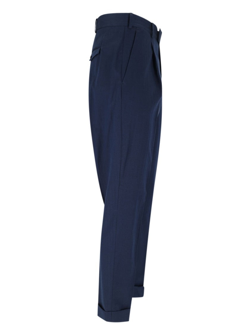 Pt Torino Navy High-Waisted Chino Pants With Straight Leg Design