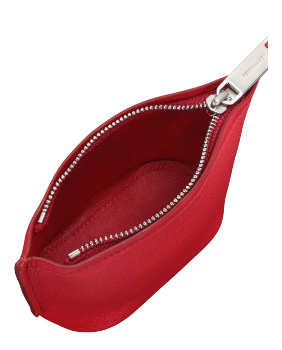 Ferragamo Pebbled Leather Micro Logo Pouch With Extended Strap